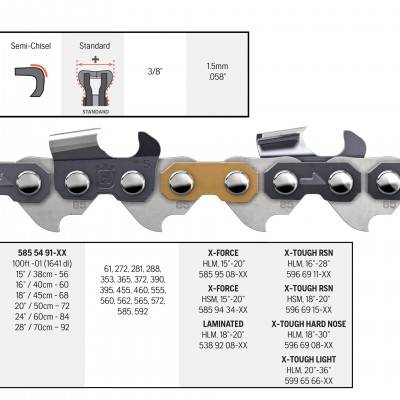 Цепь Husqvarna X-CUT S85, 24"/61 см, 3/8", 1.5 мм, 84DL (5855491-84)