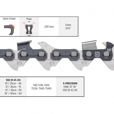 Цепь Husqvarna X-CUT SP21G, 10/25 см, 0.325 mini Pixel, 1.1 мм, 46DL (5939141-46)