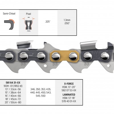 Ланцюг Husqvarna X-CUT SP33G, 13/33 см, 0.325 Pixel, 1.3 мм, 56DL (5816431-56)